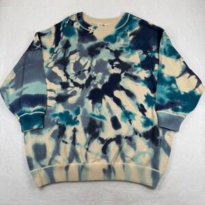 Natural Life Women Tie Dye Oversized Cotton Knit Crewneck Sweater Blue L/XL